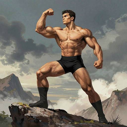 Homelander Bodybuilder on Mountain Cliff