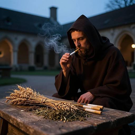 Medieval Monk Smoking Barley Cigarettes