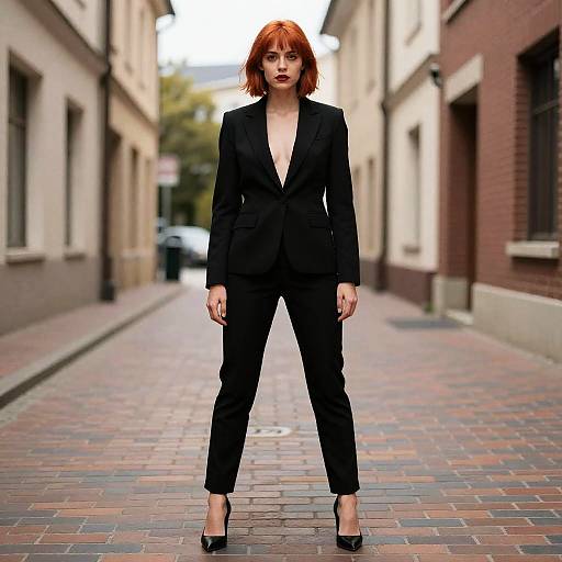 Woman in Black Suit with Red Hair