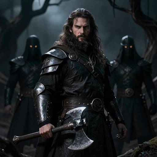Rugged Warrior with Glowing Axe