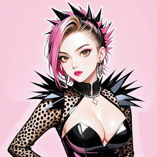 Playful Punk Woman in Elegant Pink Dress