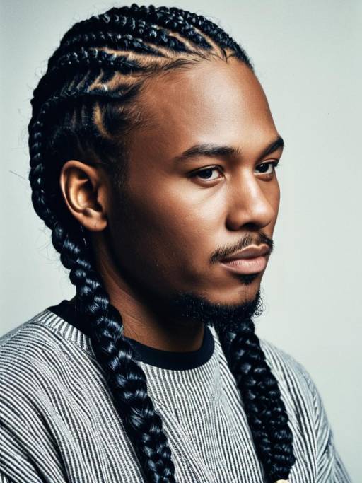 Man with Cornrow Braids Studio Portrait