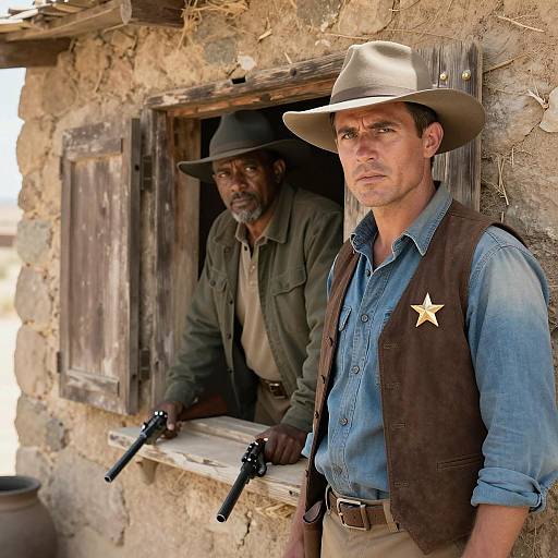 Rustic Desert Encounter: Two Men in Focus