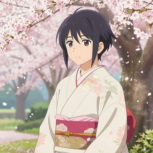 Serene Sakura Anime Garden Scene