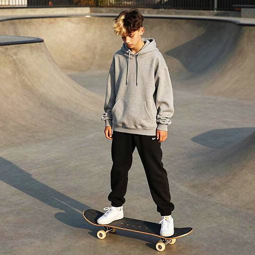 Teen Boy with Two-Tone Hair at Skatepark