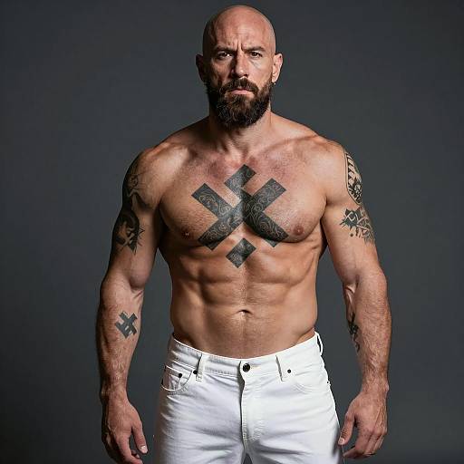 Intense Portrait of a Tattooed Man