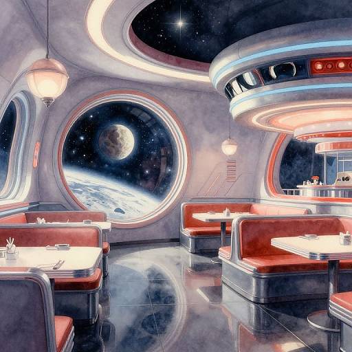 Hyperrealistic Retro Futuristic Space Diner