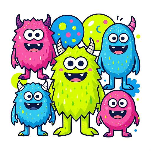 Chaotic Neon Monster Doodle Art