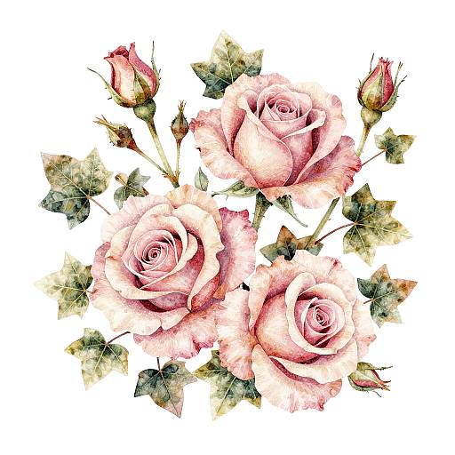 Intricate Rose and Ivy Fabric Design