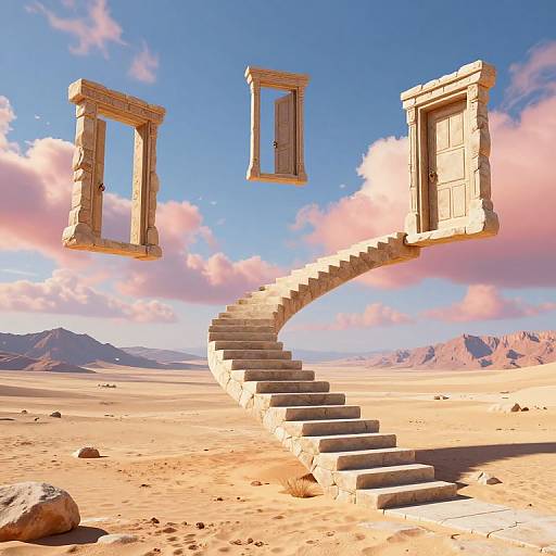 Surreal Staircase in Desert Dreamscape