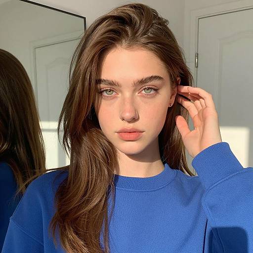 Young Woman in Blue Sweatshirt Portrait