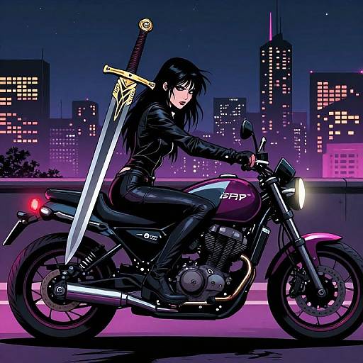 Gothic Biker with Sword at Night