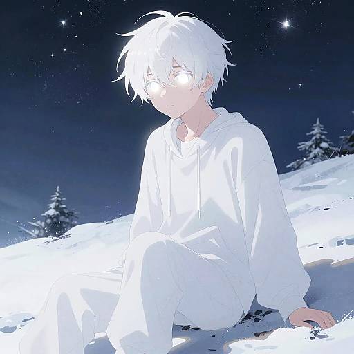 Ethereal Anime Boy on Snowy Hill