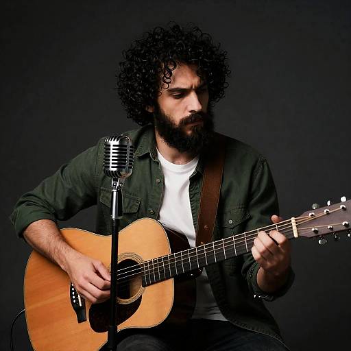 Focused Musician Playing Acoustic Guitar