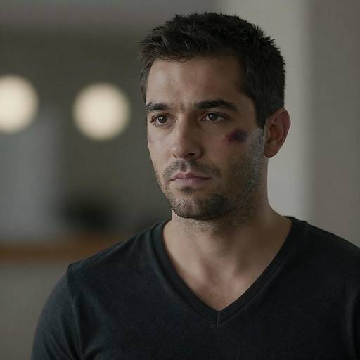 Serious Man with Bruise on Cheek