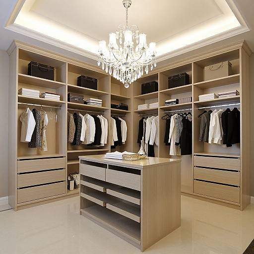 Luxury Women's Closet with Chandeliers