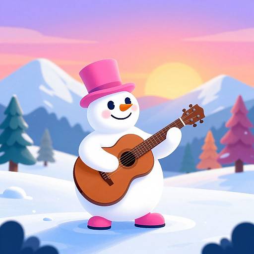 Whimsical Snowman Playing Guitar