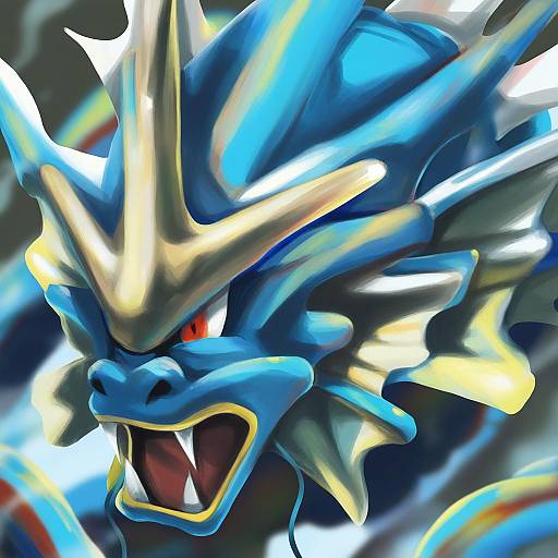 Illustration of Gyarados, pokemon in the style of Eudetenis