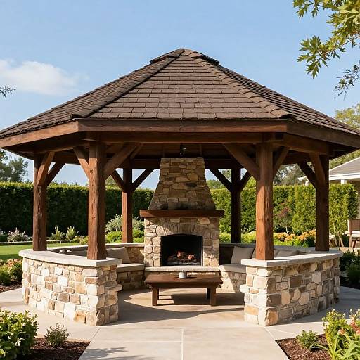 Rustic Outdoor Gazebo with Fireplace