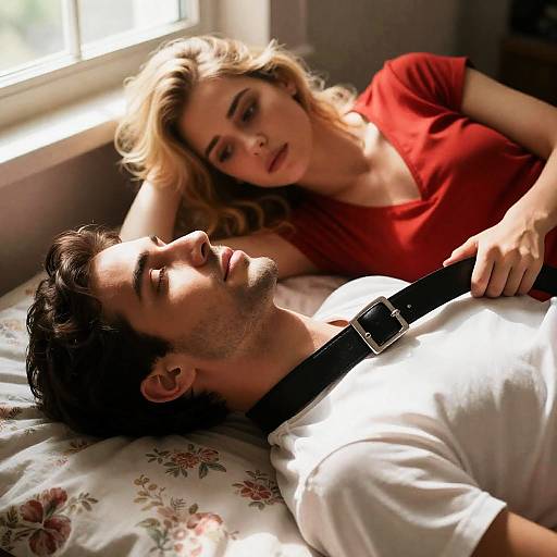 Concerned Woman Beside Relaxed Man