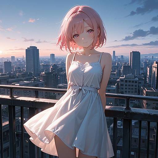 Pink-Haired Girl in City Sundress