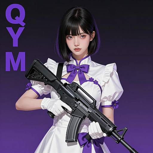 Digital Illustration of Woman with Assault Rifle