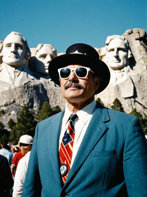 Man in patriotic outfit at Mount Rushmore