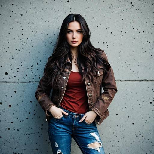 Young Woman in Brown Jacket and Ripped Jeans