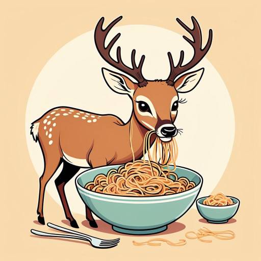 Cartoon Deer Enjoying Vintage Spaghetti