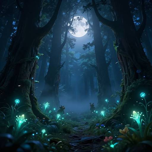 Mystical Moonlit Bioluminescent Forest