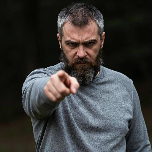 Intense Bearded Man in Dark Forest