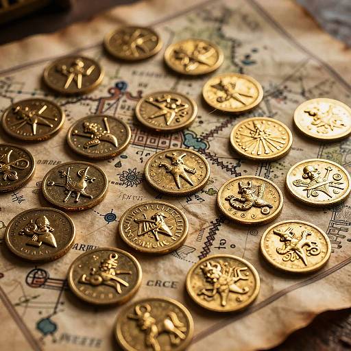 Golddukaten Coins on Ancient Treasure Map
