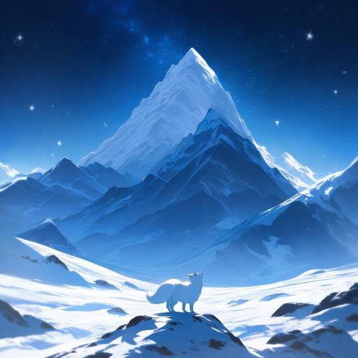 Playful Arctic Fox Under Starry Sky Playful Arctic Fox Under Starry Sky