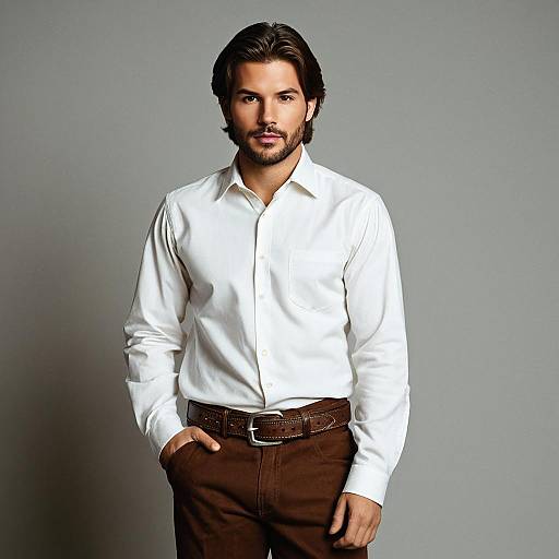 Man in White Dress Shirt and Brown Pants