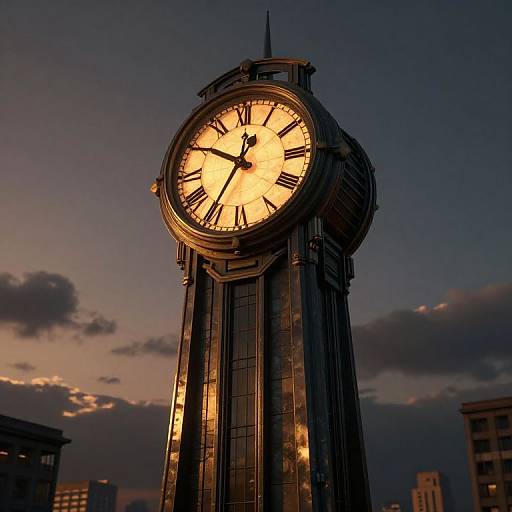 Cyberpunk Towering Clock at Twilight