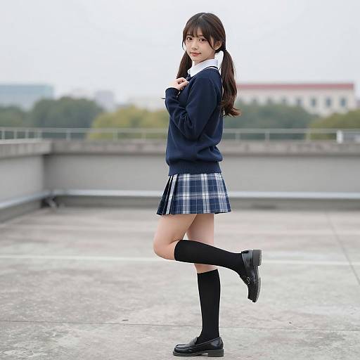 Cheerful Asian Girl in School Outfit