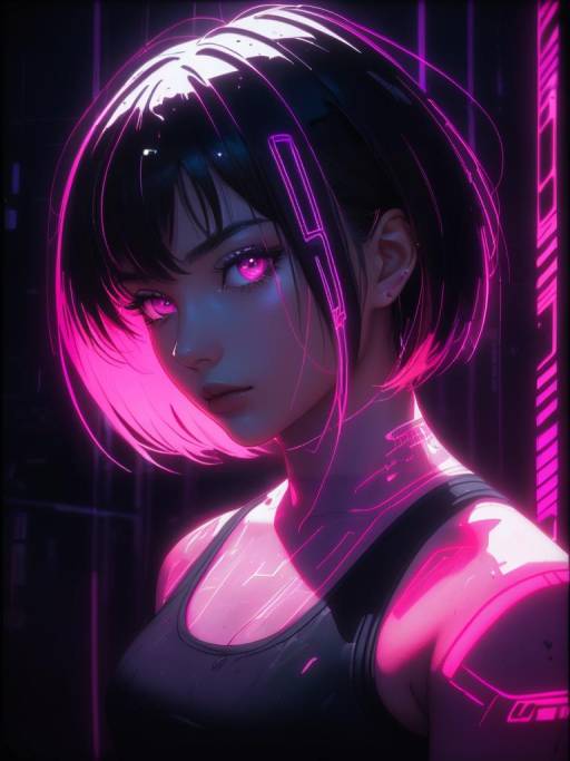 Cyberpunk Neon Portrait of Woman