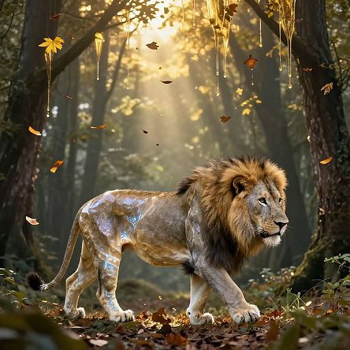 Iridescent Lion in Inverted Forest