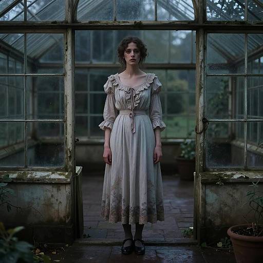 Melancholic Woman in Victorian Greenhouse