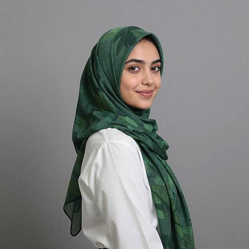 Young Woman in Green Leaf Hijab