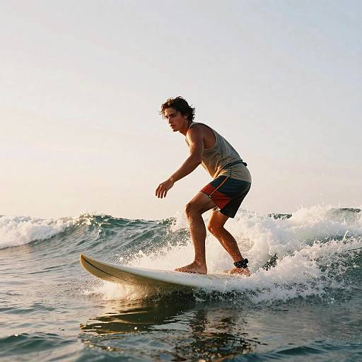 Young Man Surfing at Sunrise