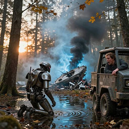 Cinematic Biomechanical Mech in Forest