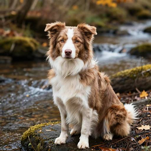 Red Merle Border Collie by Stream