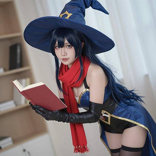 Asian Woman Cosplaying Blue Gold Witch