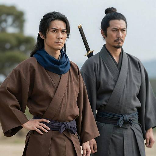 Serious Portrait of Two Men Outdoors