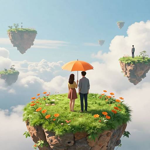 Vibrant Floating Islands with Figures