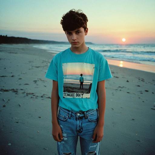 Teenage Boy on Beach at Dusk