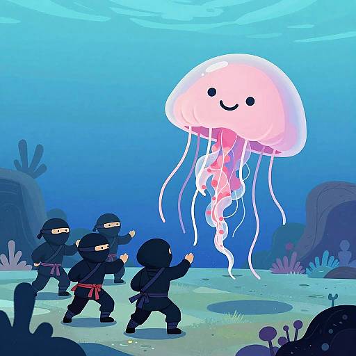Playful Sea Ninjas vs Giant Jellyfish