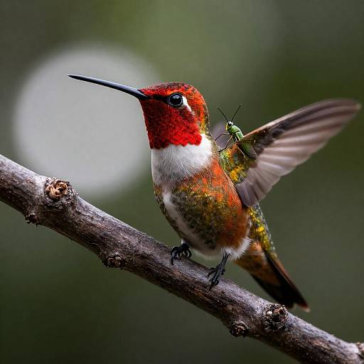 Vibrant Red and Yellow Hummingbird Perched