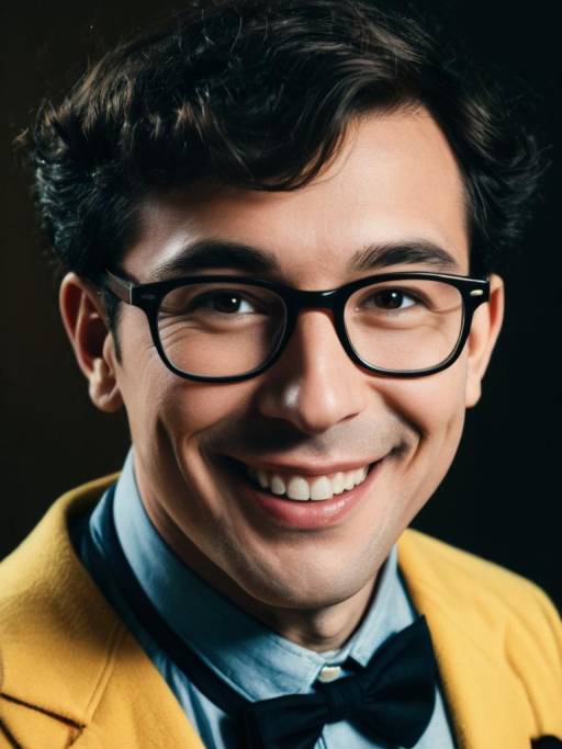 Smiling man in nerd costume close-up